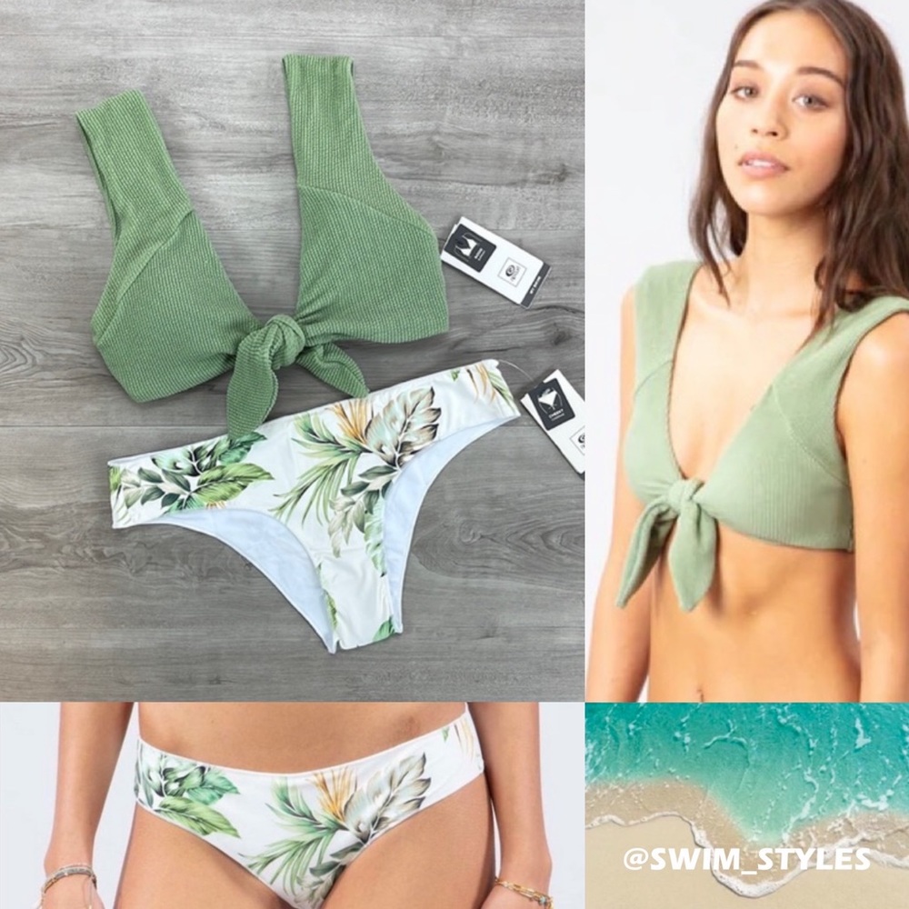 ☀️RIP CURL☀️ SOLID TIE FRONT TOP PALMETTO CHEEXY HIPSTER BIKINI SET